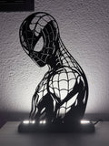 Lampada LED con silhouette 3D di Spiderman su base illuminata