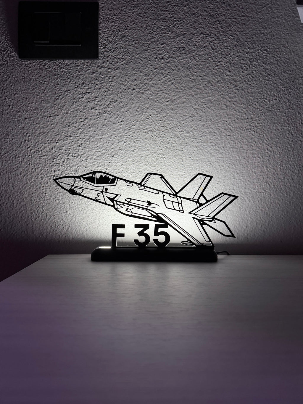 Lampada da esposizione con silhouette 3D dell'aereo F35, 25 cm
