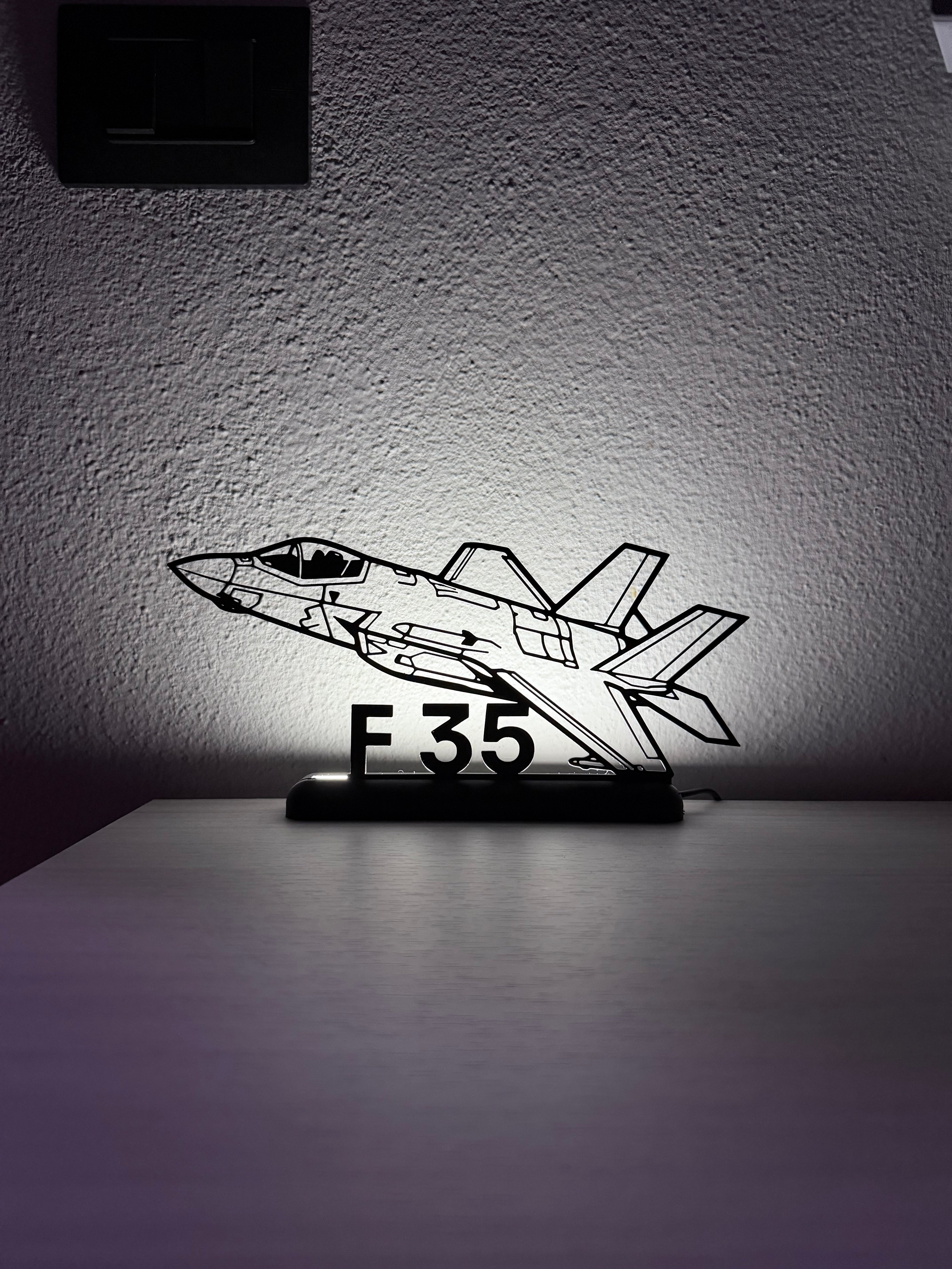 Lampada da esposizione con silhouette 3D dell'aereo F35, 25 cm