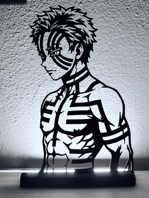 Lampada LED con silhouette 3D di Akaza di Demon Slayer accesa