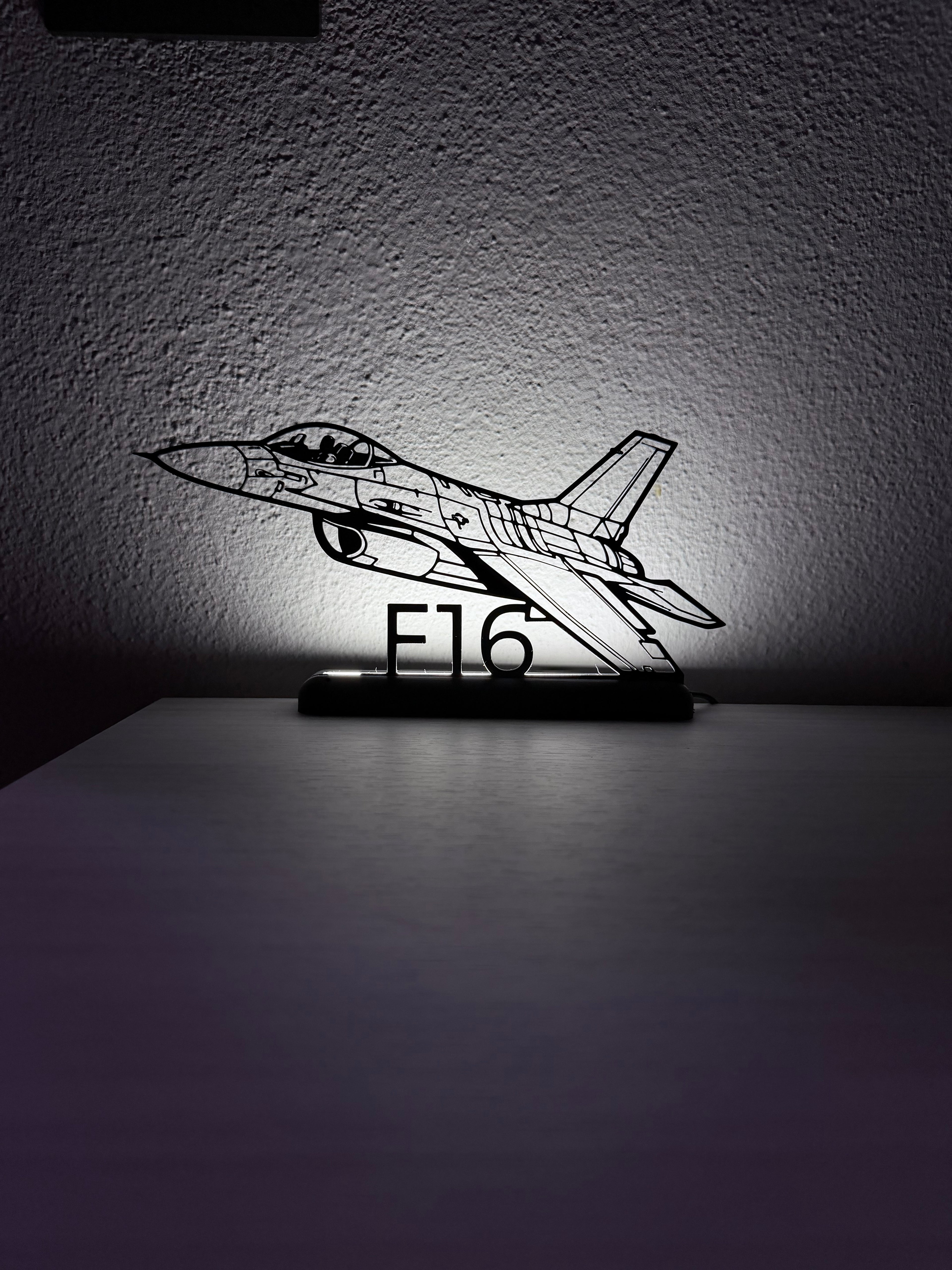 Lampada da esposizione con silhouette 3D dell'aereo F16, 25 cm