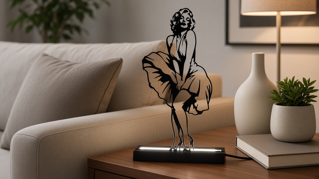 Lampada LED Marilyn Monroe con la gonna al vento in soggiorno