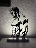 Lampada LED con silhouette 3D di Hulk a mezzobusto accesa