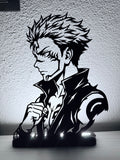 Lampada LED con silhouette 3D di Sukuna di Jujutsu Kaisen accesa