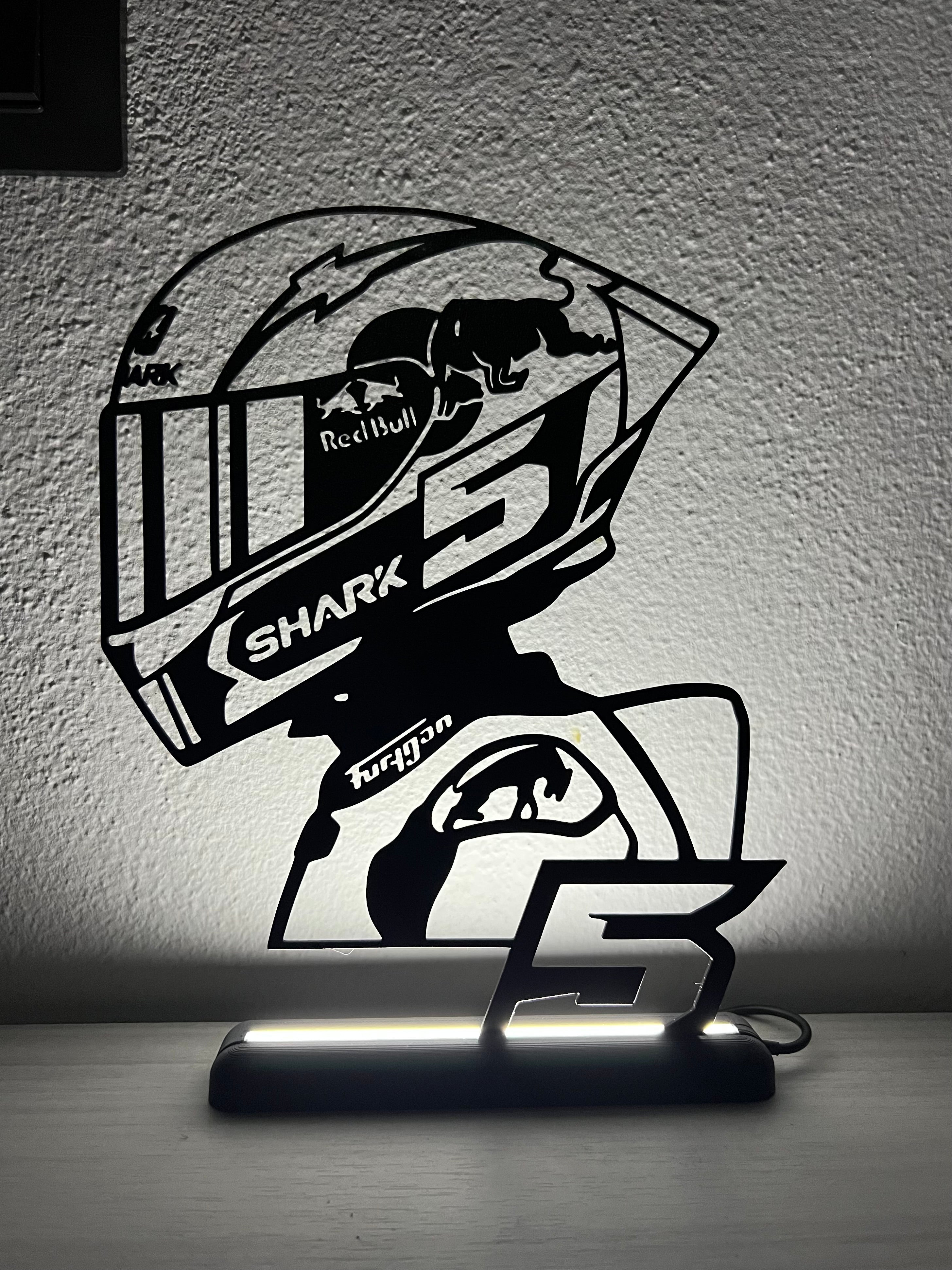 Lampada LED con silhouette 3D di Zarco, pilota MotoGP, su base illuminata