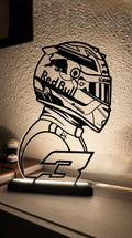 Lampada LED con silhouette 3D di Max Verstappen su base illuminata
