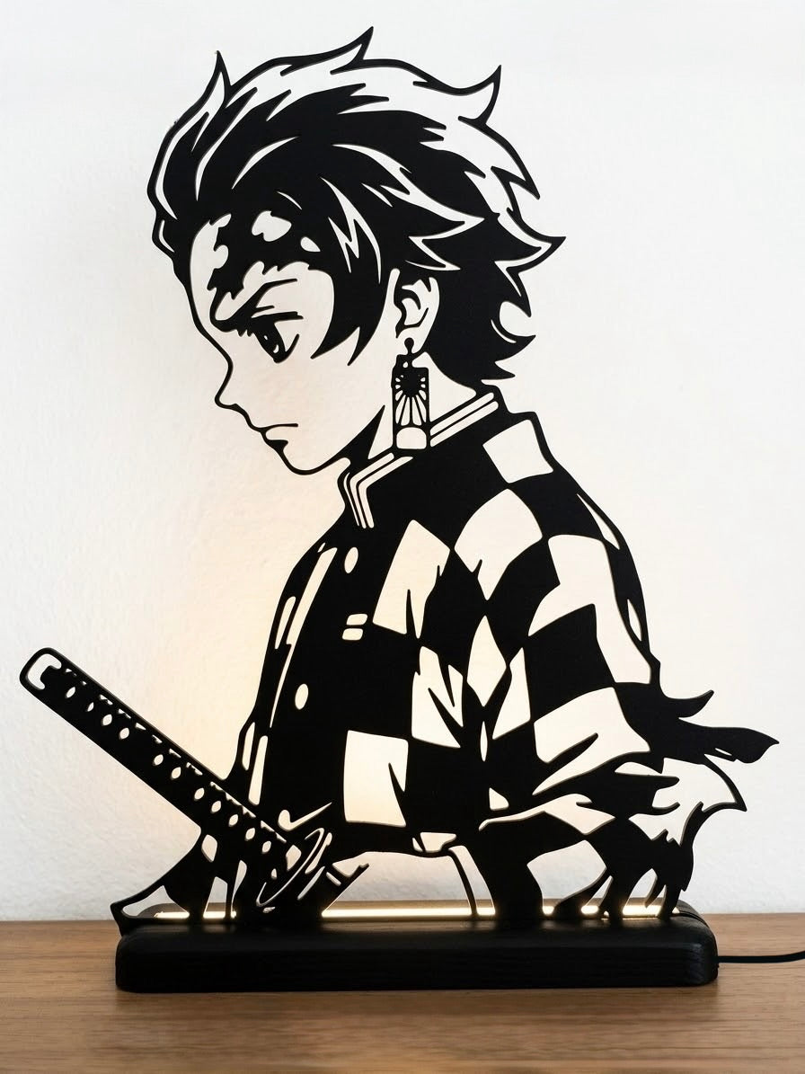 Lampada LED con silhouette 3D di Tanjiro Kamado di Demon Slayer con la spada